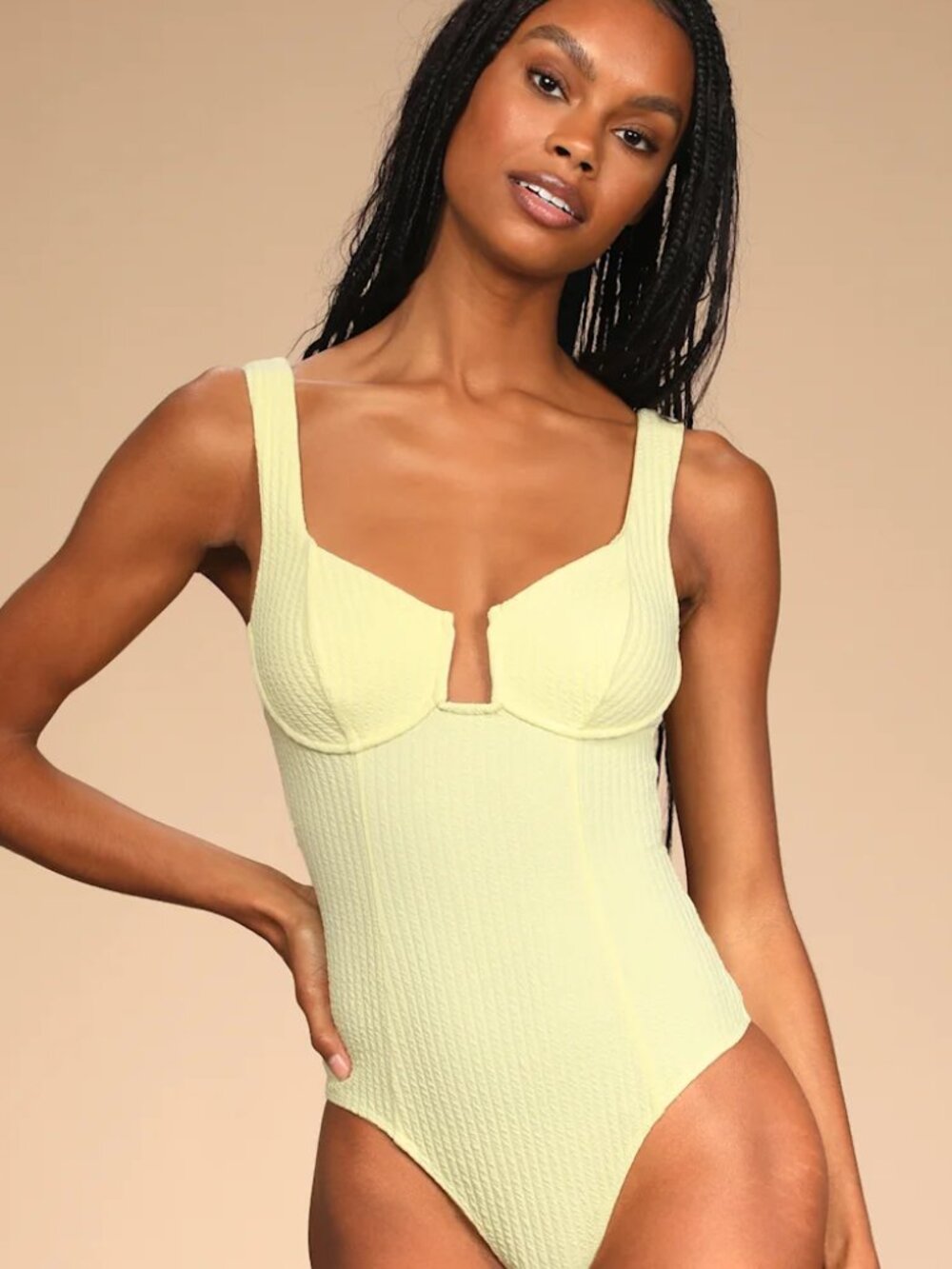 ASTR The Label Yellow Textured Bodysuit — L